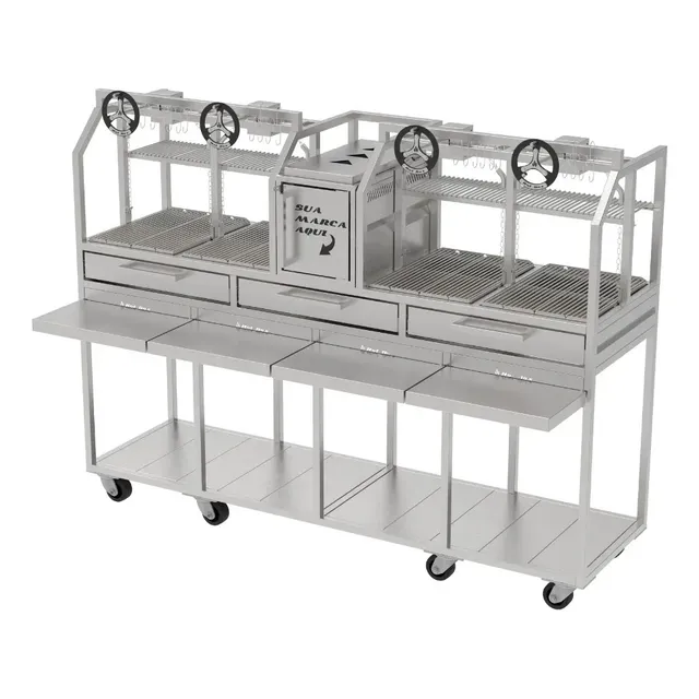 Parrilla Profissional Dupla 215x60 Inox 304 com Carrinho